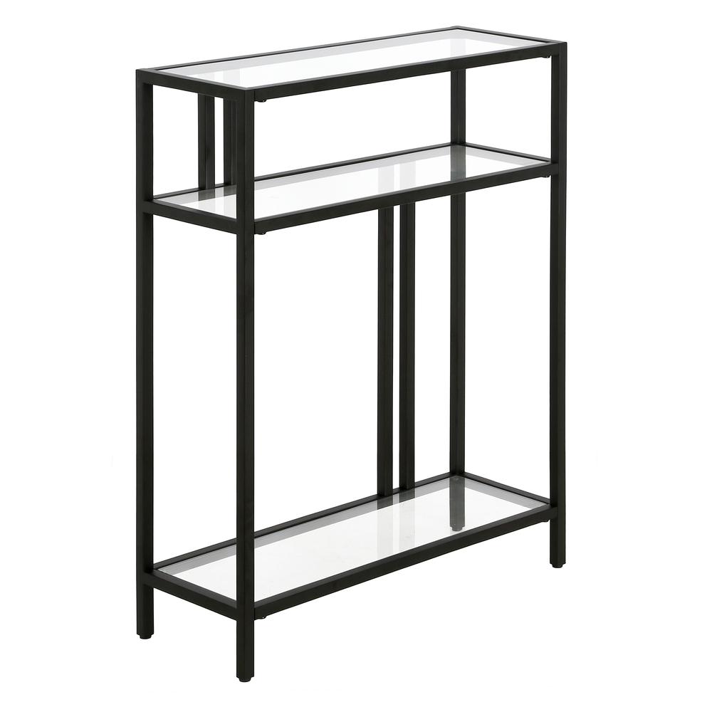 Cortland 22'' Wide Rectangular Console Table with Glass Shelves in Blackened Bronze. Picture 1