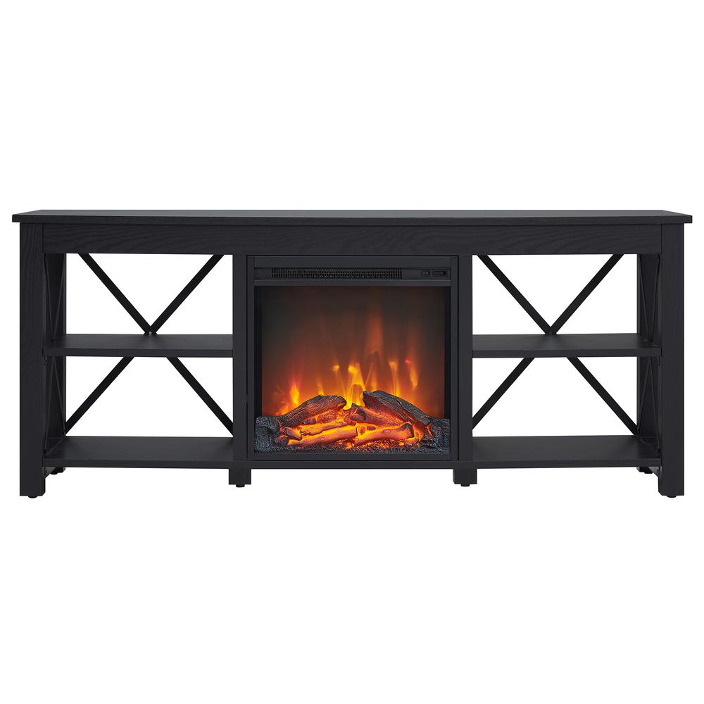 Sawyer Rectangular TV Stand with Log Fireplace for TV's up to 65" in Black. Picture 3