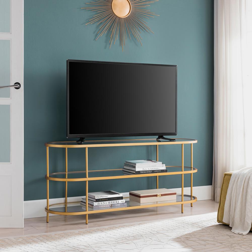 Leif Oval TV Stand for TV's up to 60" in Brass. Picture 2