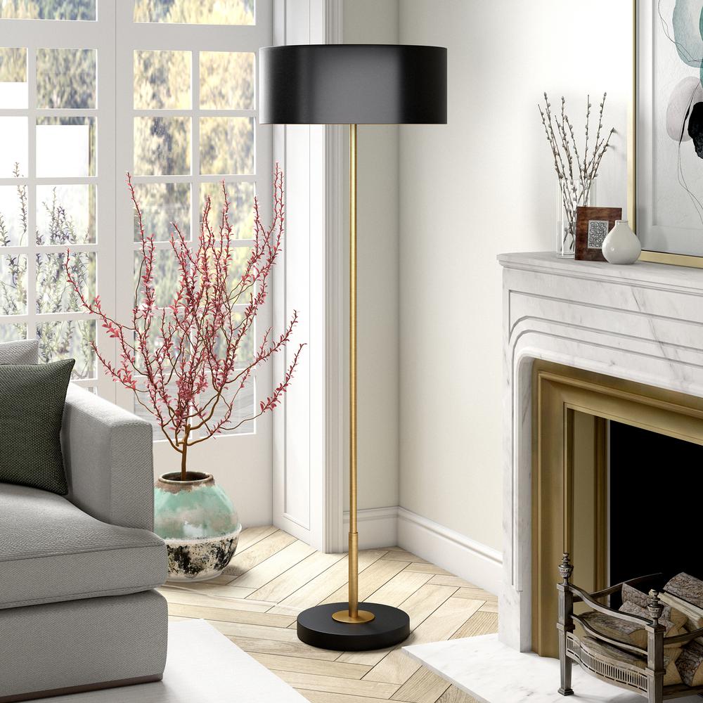 Hoffman 2-Light/Two-Tone Floor Lamp with Metal Shade in Brass/Blackened Bronze/Black. Picture 2
