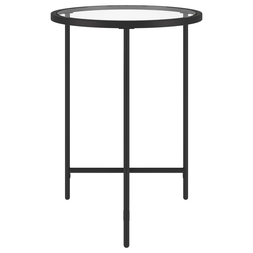 Berenson 18" Wide Round Side Table with Glass Top in Blackened Bronze. Picture 3