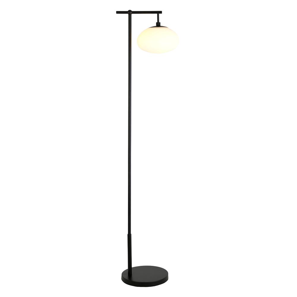 Blume 68" Tall Arc Floor Lamp with Glass Shade in Blackened Bronze/Milk White. Picture 3