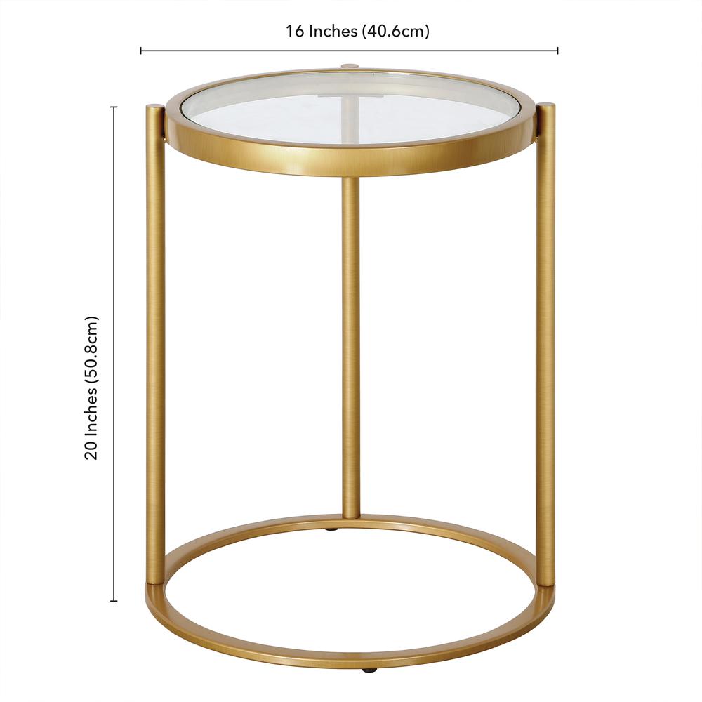 Duxbury 16'' Wide Round Side Table in Brass. Picture 5