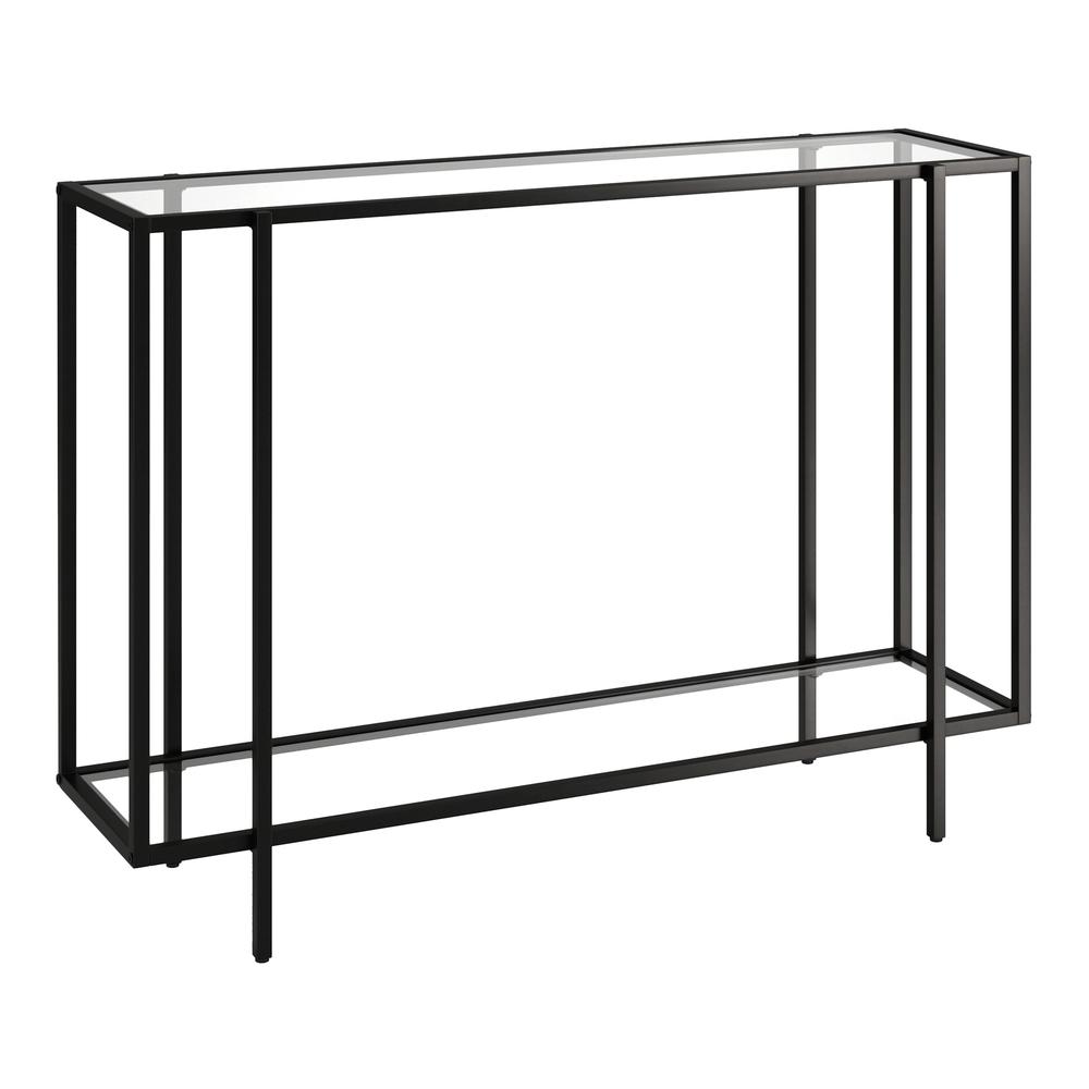 Vireo 42'' Wide Rectangular Console Table with Glass Shelf in Blackened Bronze. Picture 1