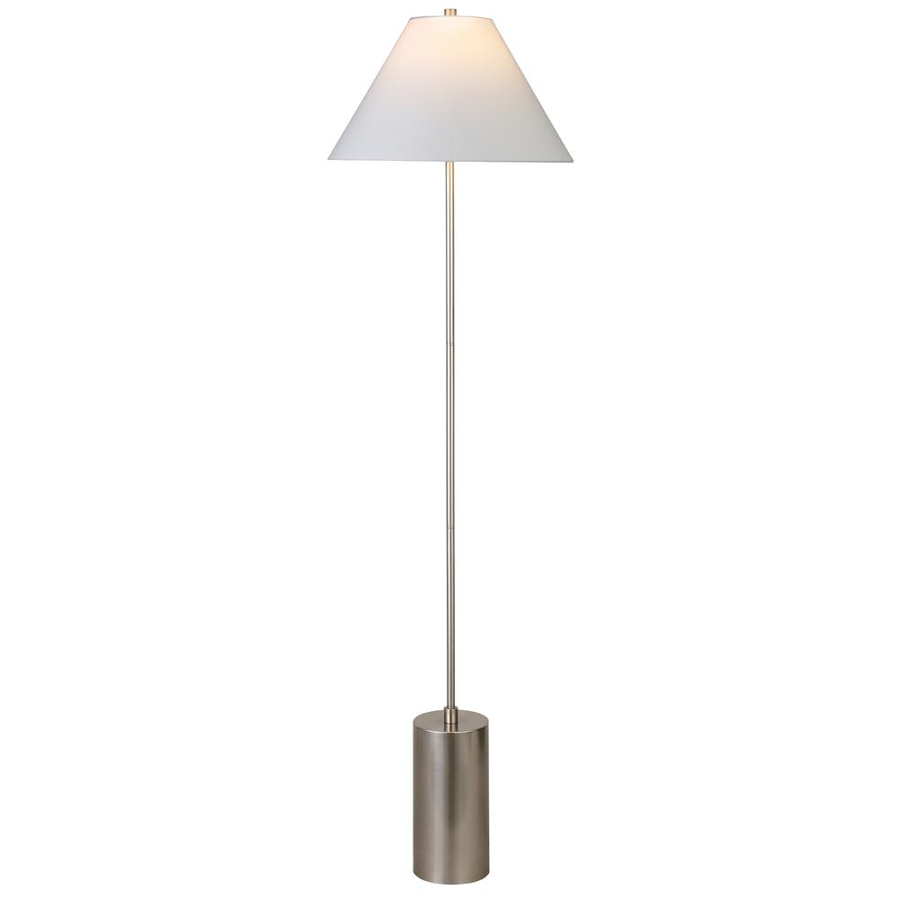 Somerset 64" Tall Floor Lamp with Fabric Shade in Brushed Nickel/White. Picture 3