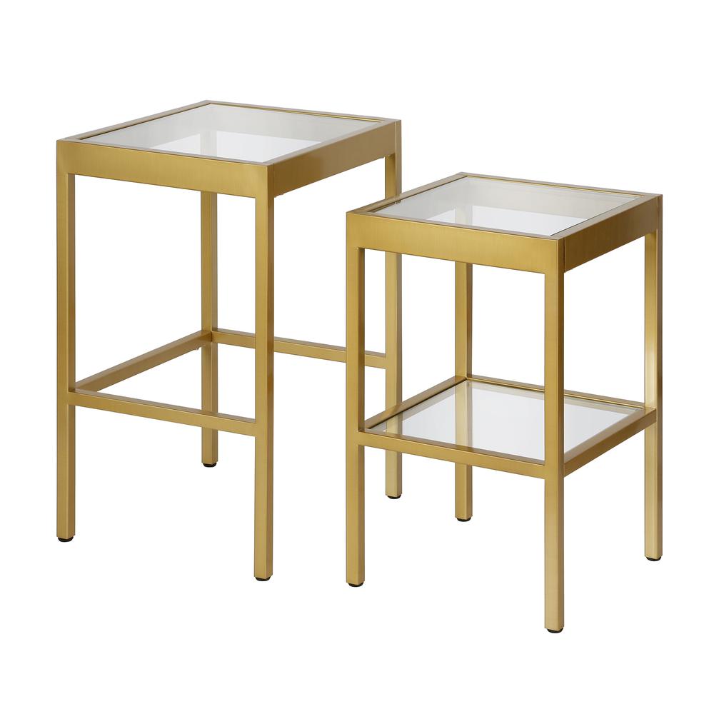 Alexis Rectangular & Square Nested Side Table in Brass. Picture 1