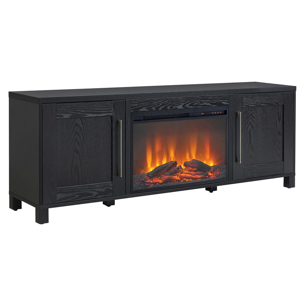 Chabot Rectangular TV Stand with 26" Log Fireplace for TV's up to 80" in Black Grain. Picture 1