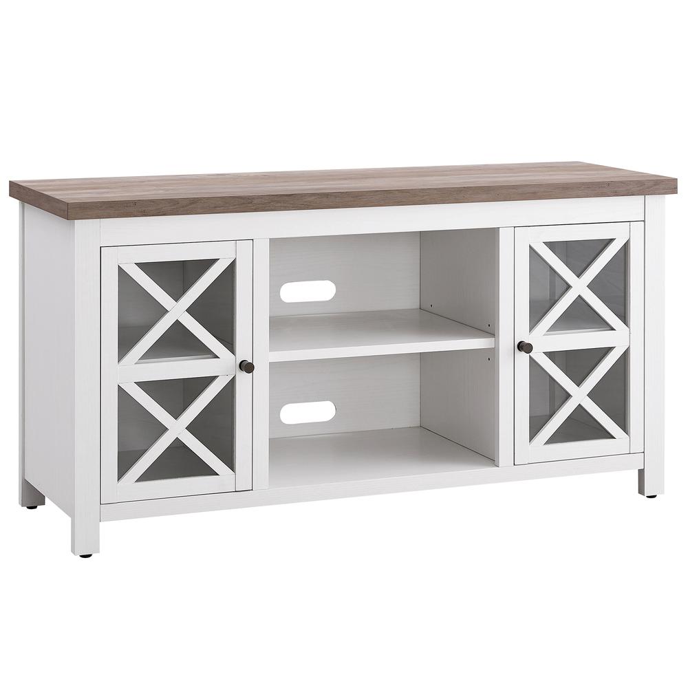 Colton Rectangular TV Stand for TV's up to 55" in White/Gray Oak. Picture 1
