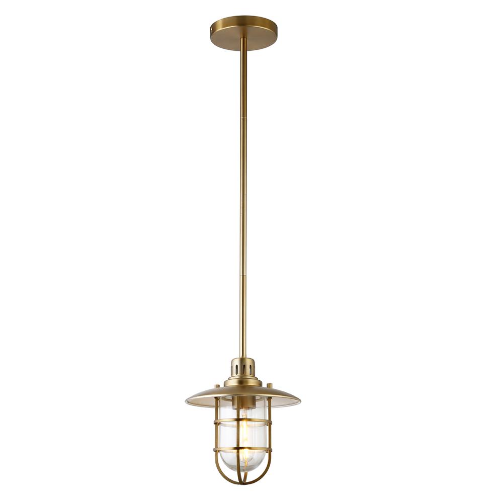 Bay 8.25" Wide Lantern Pendant with Glass/Metal Shade in Brass/Clear. Picture 3