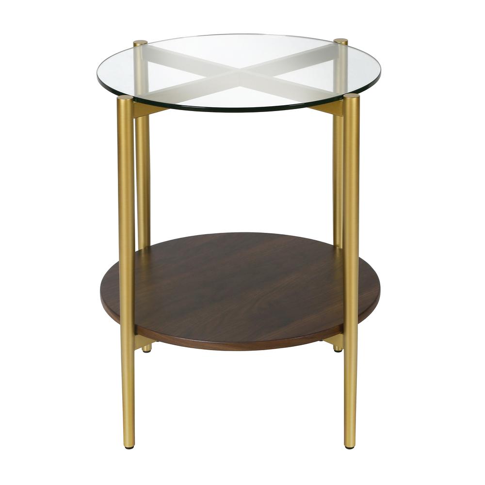 Otto 20'' Wide Round Side Table with MDF Shelf in Gold and Walnut. The main picture.