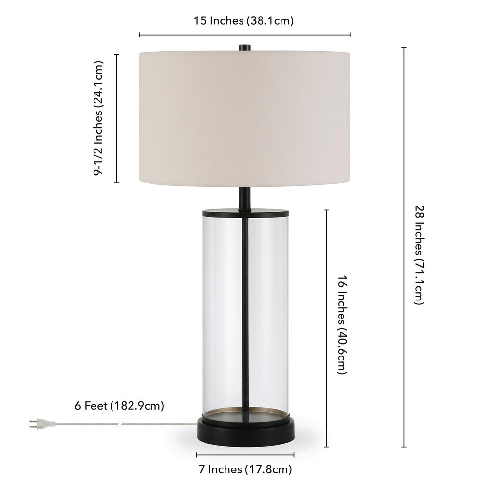 Rowan 28" Tall Table Lamp with Fabric Shade in Blackened Bronze/White. Picture 4