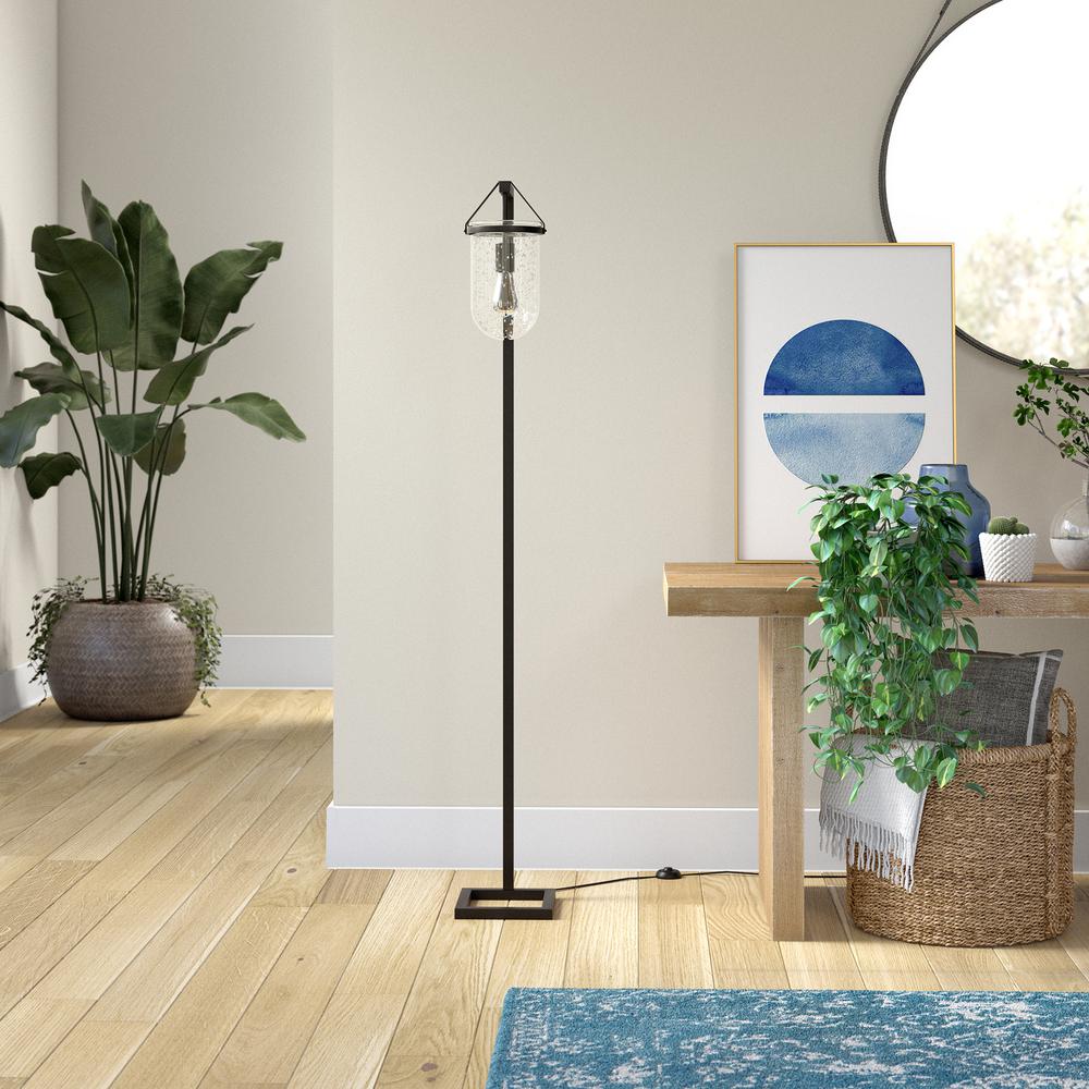 Shiloh 68" Tall Floor Lamp with Glass Shade in Blackened Bronze /Seeded. Picture 3