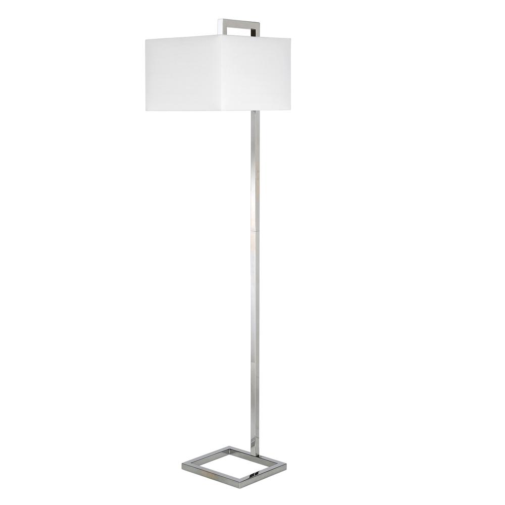 Grayson 68" Tall Floor Lamp with Fabric Shade in Polished Nickel/White. Picture 1