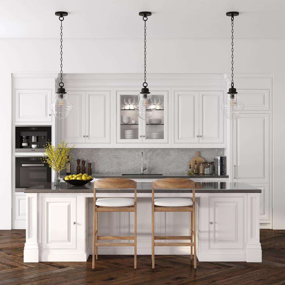 Annie 9.13" Wide Pendant with Glass Shade in Blackened Bronze/Clear. Picture 4