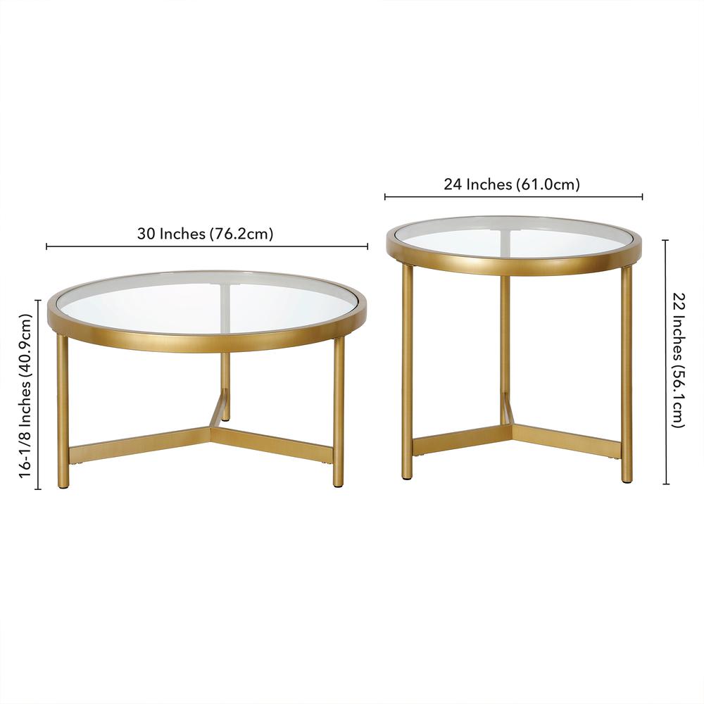 Quentin 30'' Wide Round Coffee Table in Brass. Picture 5