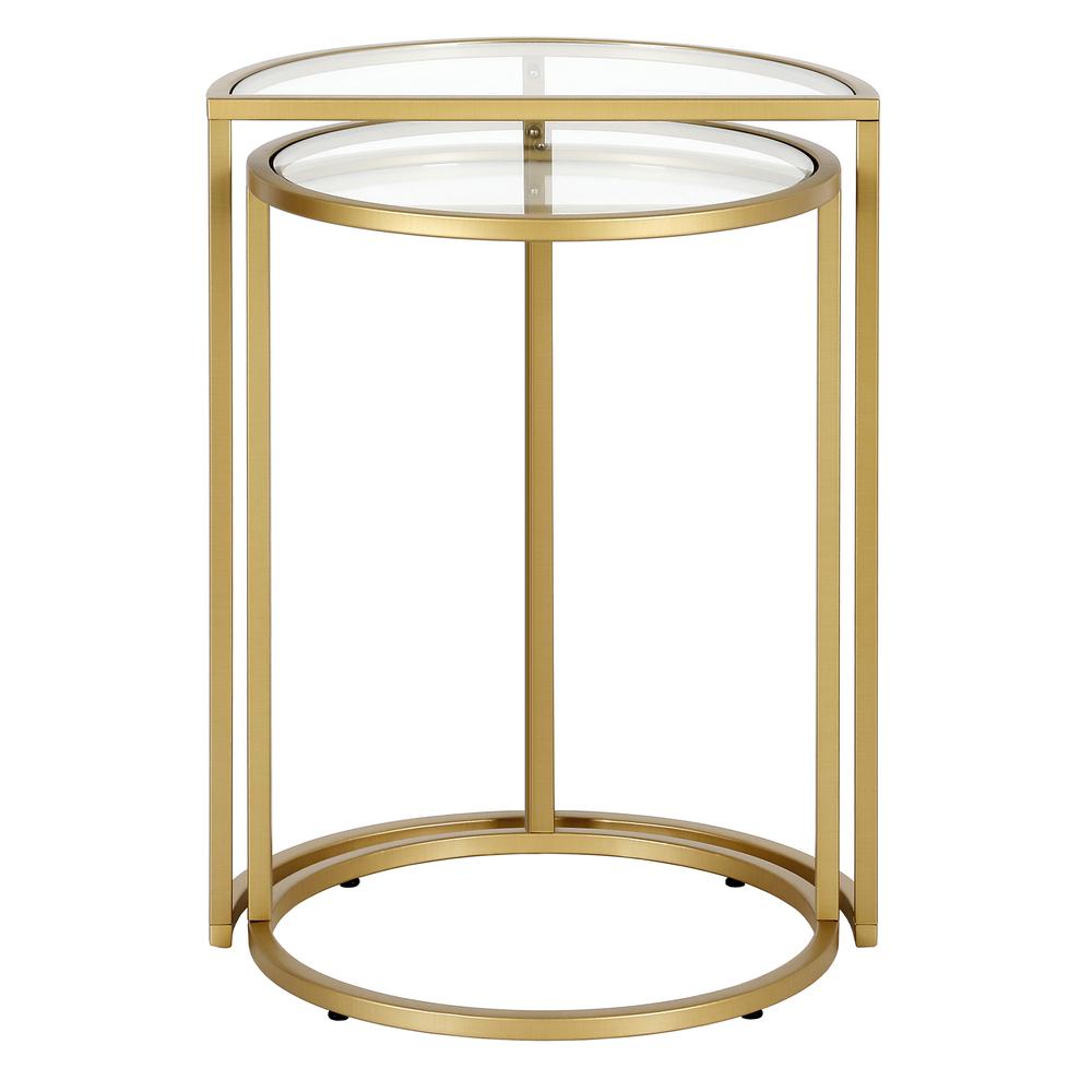 Luna Round & Demilune Nested Side Table in Brass. Picture 3