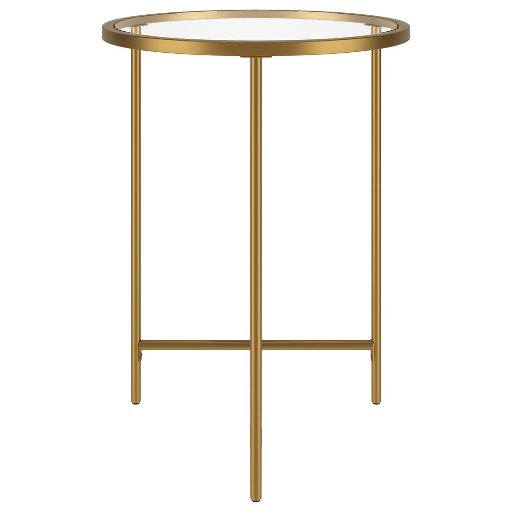 Berenson 18" Wide Round Side Table with Glass Top in Gold. Picture 3