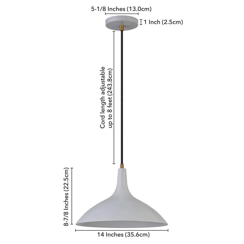 Barton 14" Wide Pendant with Metal Shade in Matte Gray/Brass/Matte Gray. Picture 5