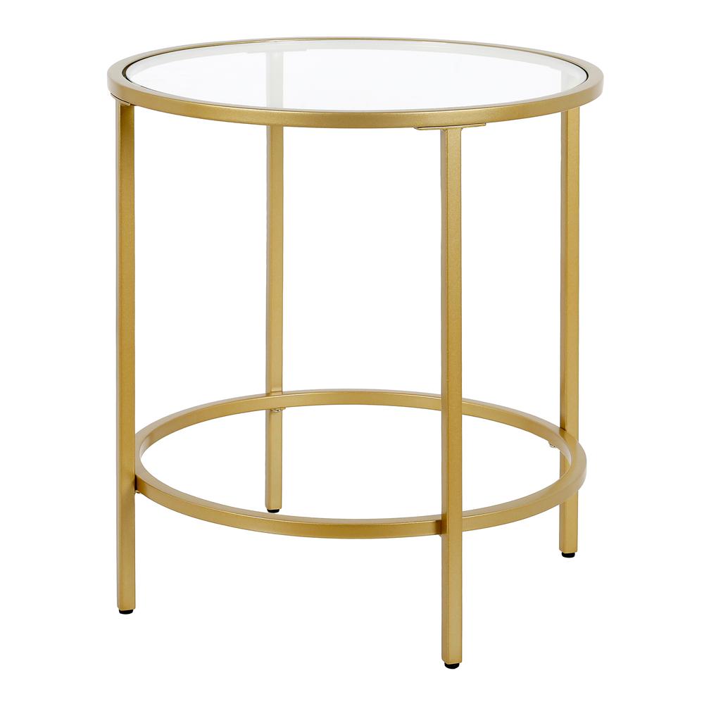 Sivil 20'' Wide Round Side Table in Brass. Picture 1