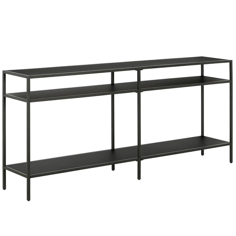 Sivil 64'' Wide Rectangular Console Table with Metal Shelves in Blackened Bronze. Picture 1