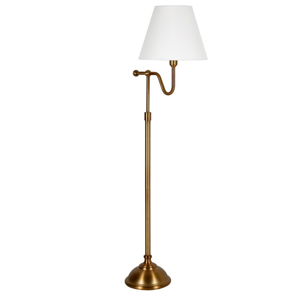 Wellesley 63" Tall Floor Lamp with Fabric Shade in Brass/White. Picture 3