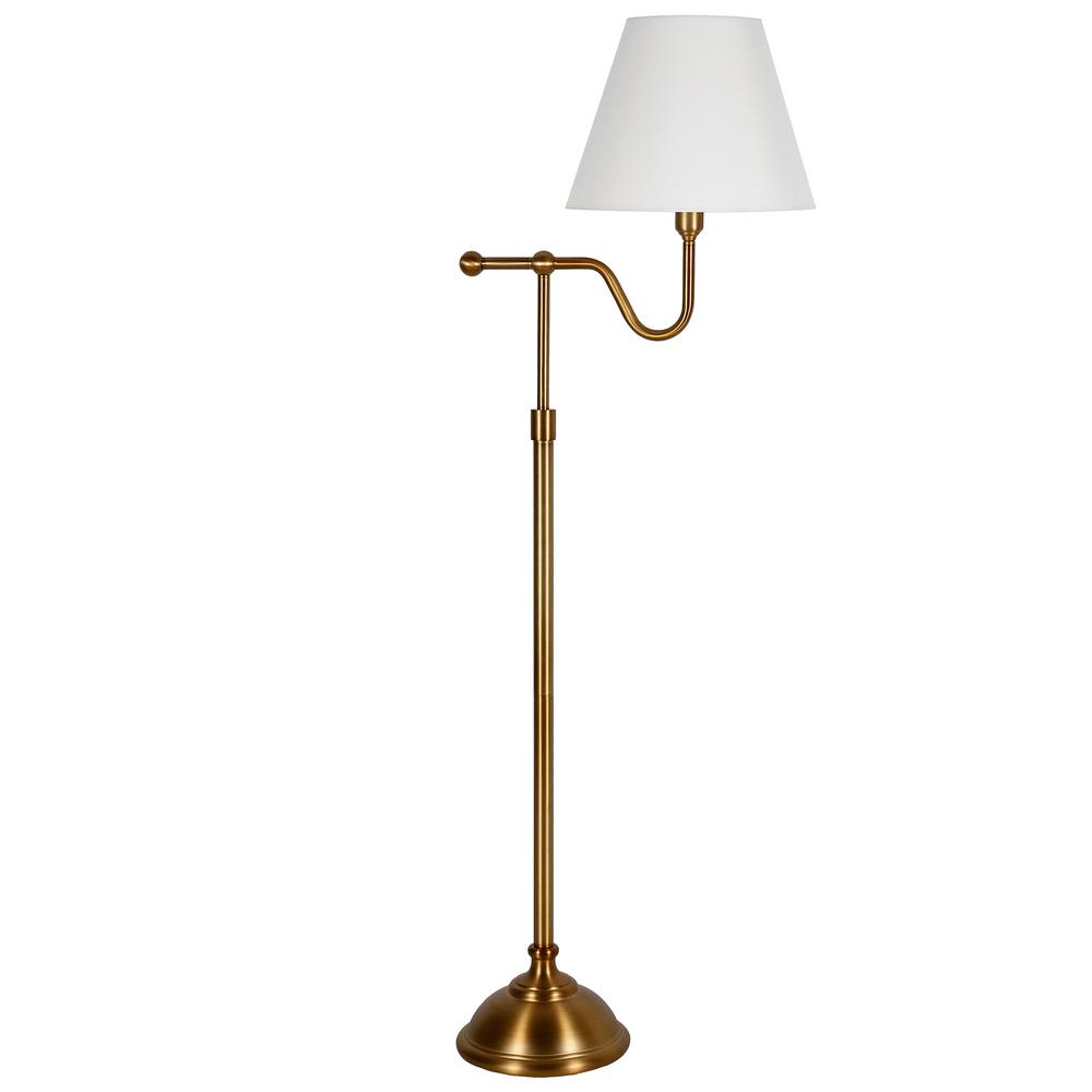 Wellesley 63" Tall Floor Lamp with Fabric Shade in Brass/White. Picture 1