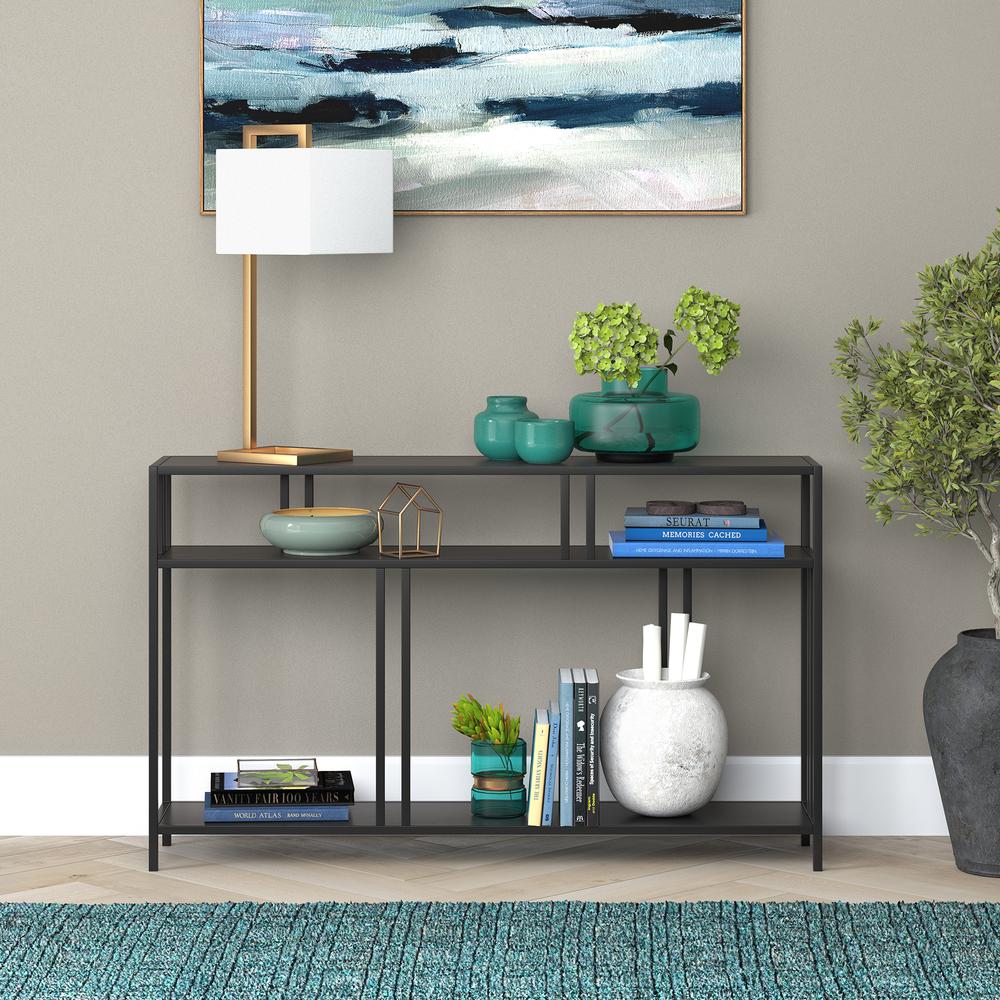 Cortland 48'' Wide Rectangular Console Table with Metal Shelves in Blackened Bronze. Picture 4