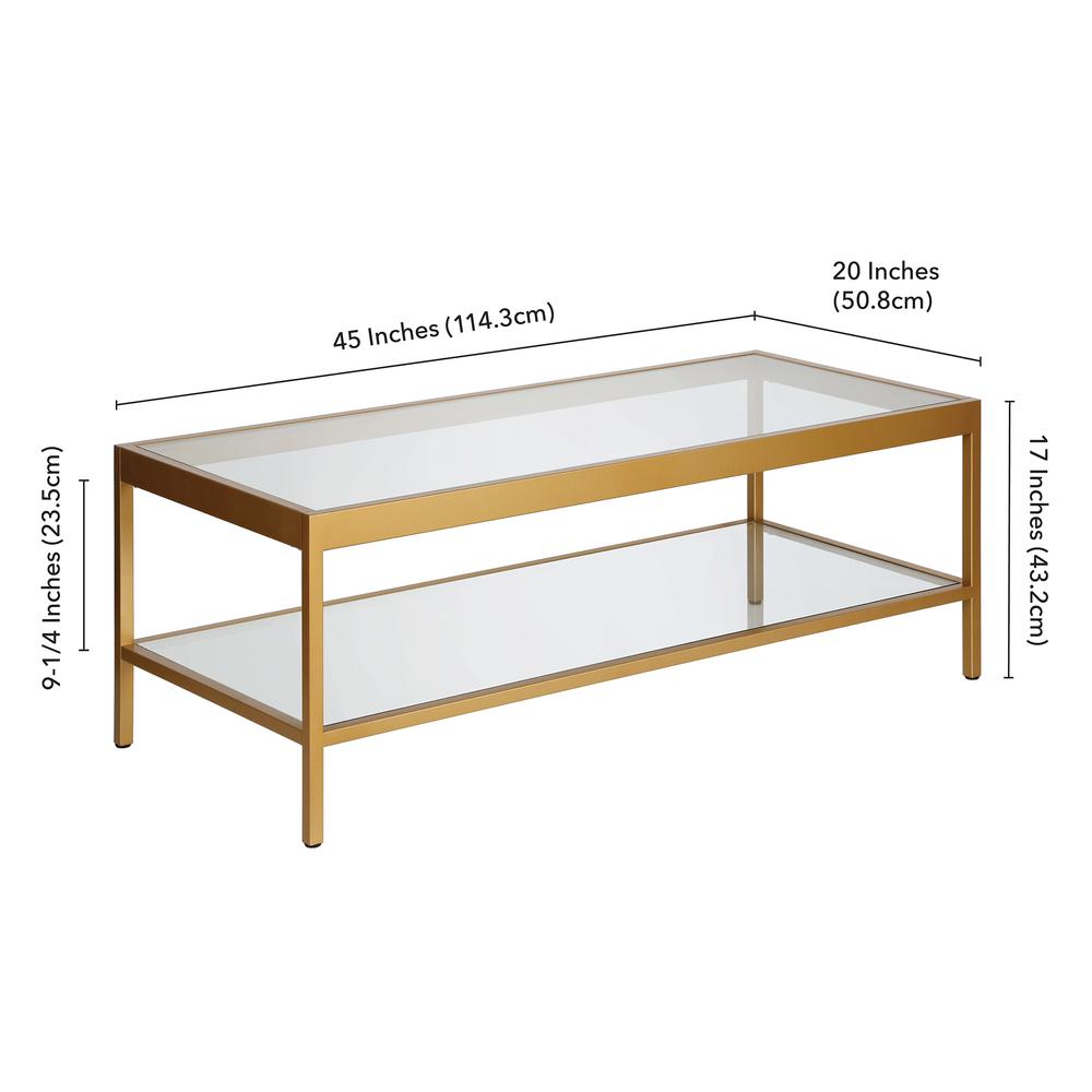 Alexis 45'' Wide Rectangular Coffee Table in Brass. Picture 5