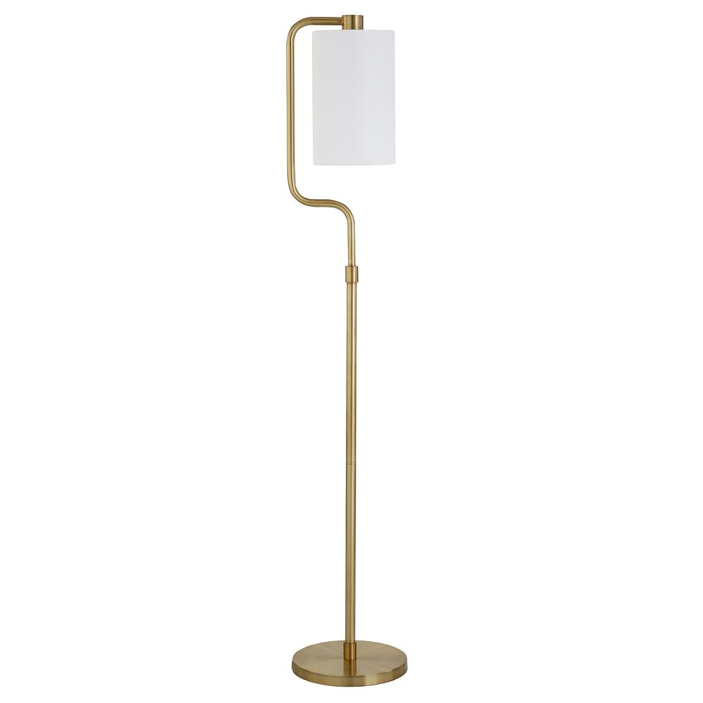 Rotolo 62" Tall Floor Lamp with Fabric Shade in Brass/White. Picture 1