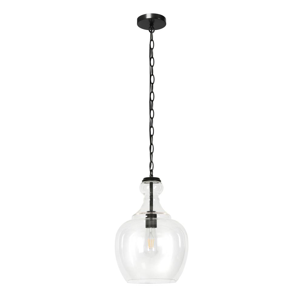Verona 11" Wide Pendant with Glass Shade in Blackened Bronze/Clear. Picture 1