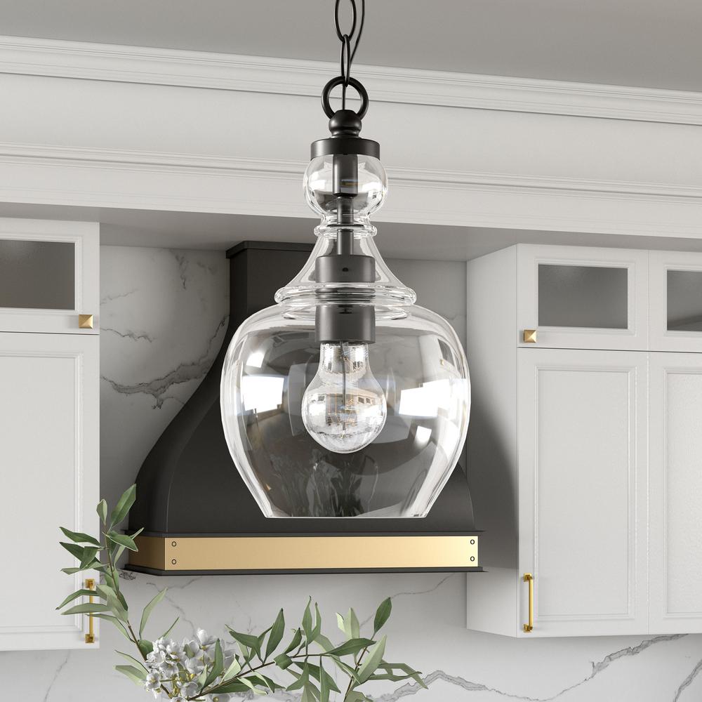 Verona 7" Wide Pendant with Glass Shade in Blackened Bronze/Clear. Picture 3