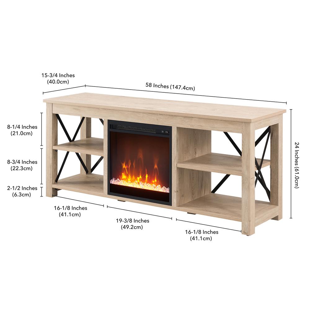 Sawyer Rectangular TV Stand with Crystal Fireplace for TV's up to 65" in White Oak. Picture 5