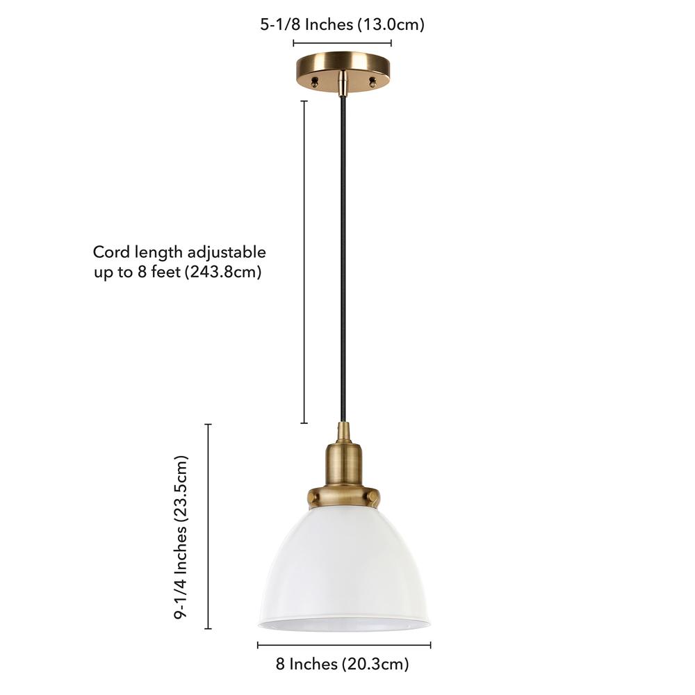 Madison 8" Wide Pendant with Metal Shade in White/Brass/White. Picture 5