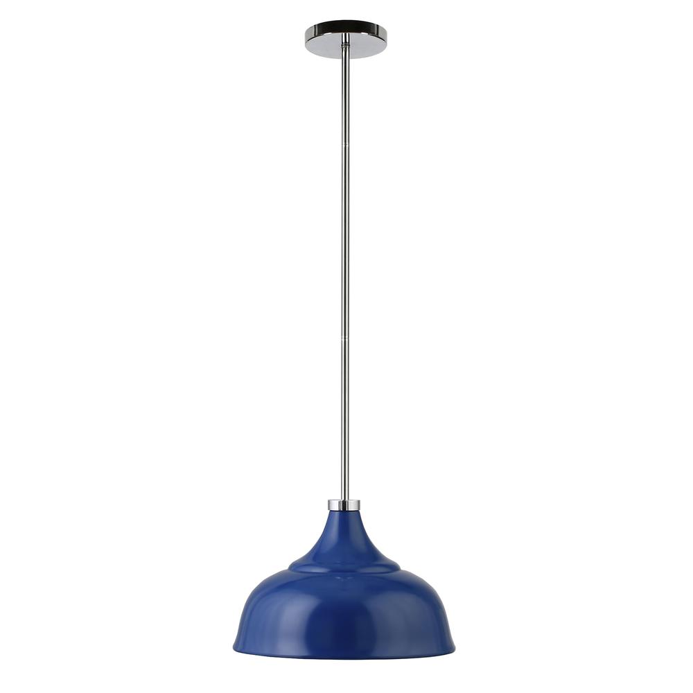 Mackenzie 10.75" Wide Pendant with Metal Shade in Blue/Polished Nickel/Blue. Picture 3