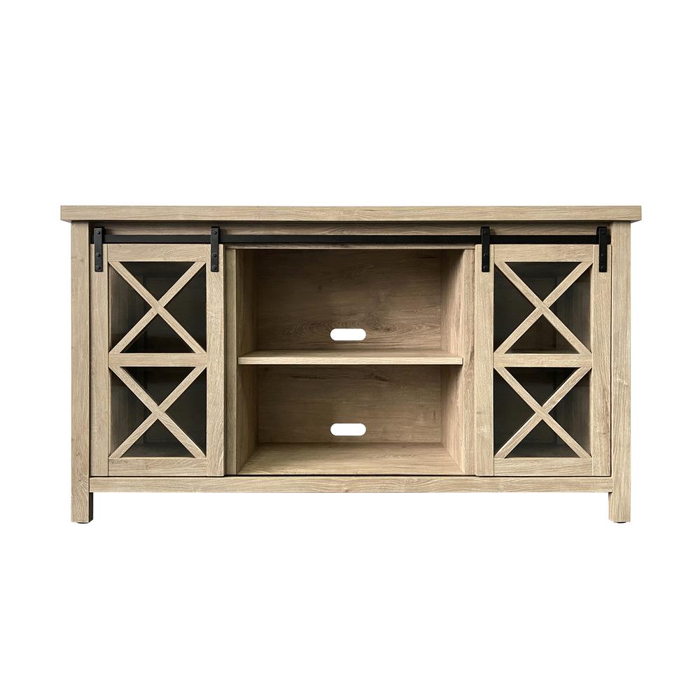 Clementine Rectangular TV Stand for TV's up to 65" in White Oak. Picture 3