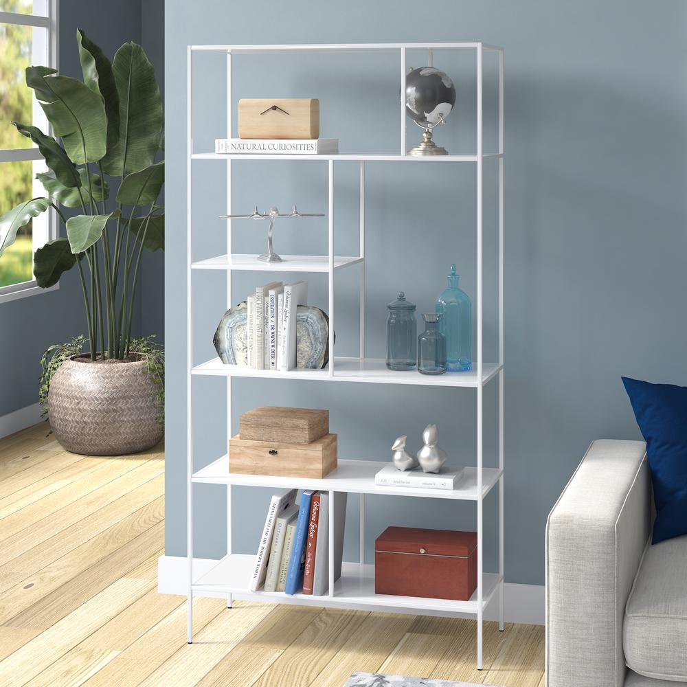 Winthrop 72'' Tall Rectangular Bookcase in White. Picture 2