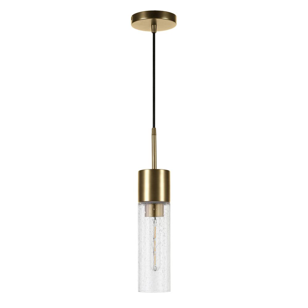 Lance  3.5" Wide Pendant with Glass Shade in Brass/Seeded. Picture 1