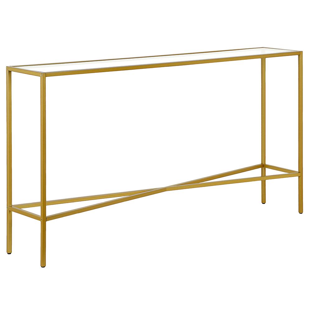Henley 55'' Wide Rectangular Console Table with Glass Top in Brass. Picture 1