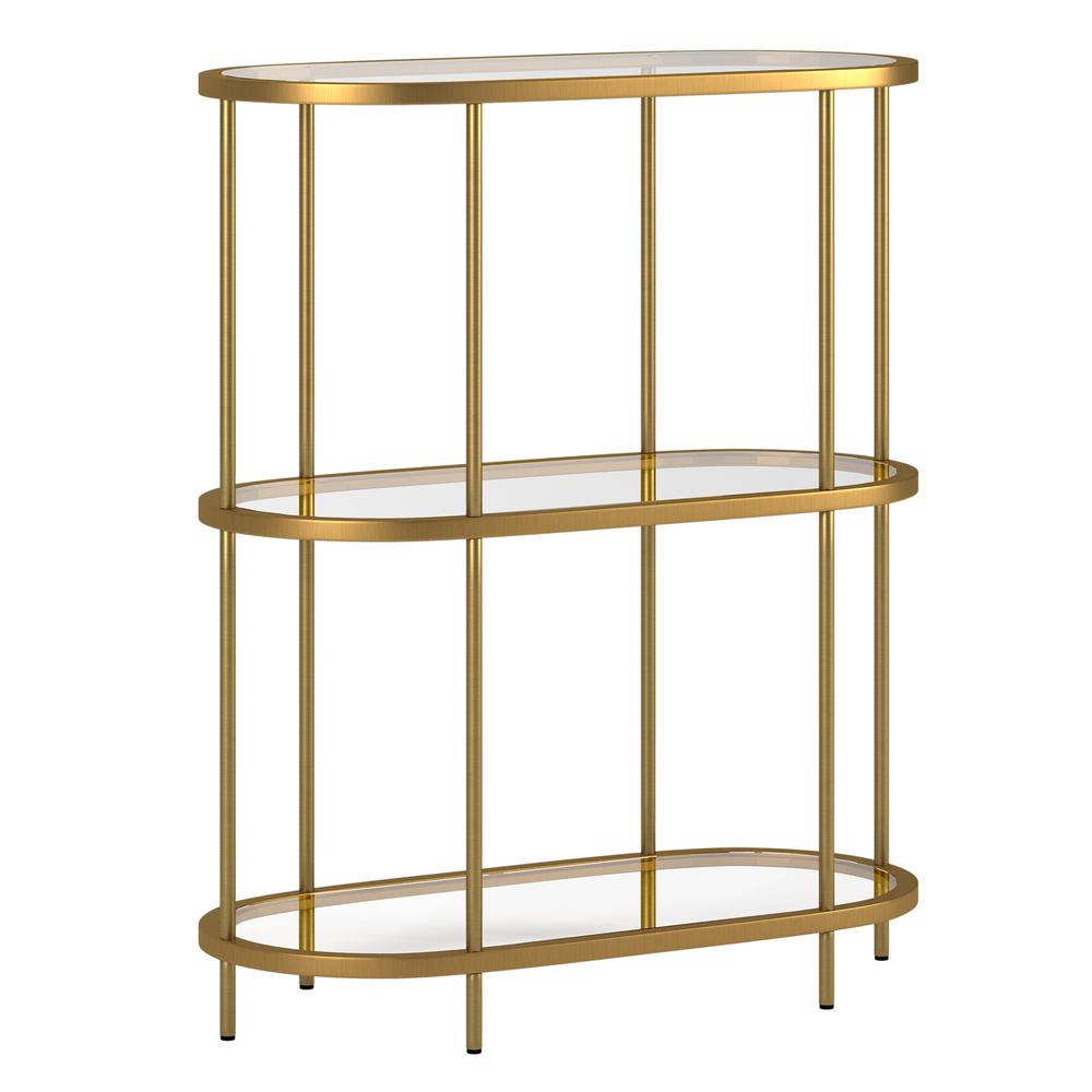 Leif 30'' Wide Oval Bookcase in Brass. Picture 1
