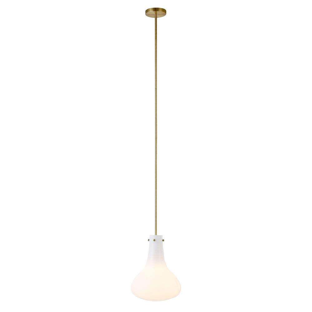 Yuri 11.75" Wide Pendant with Glass Shade in Brass/White Milk. Picture 3