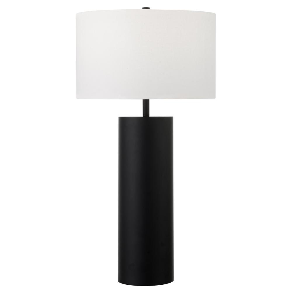 York 29.5" Tall Table Lamp with Fabric Shade in Blackened Bronze/White. Picture 1