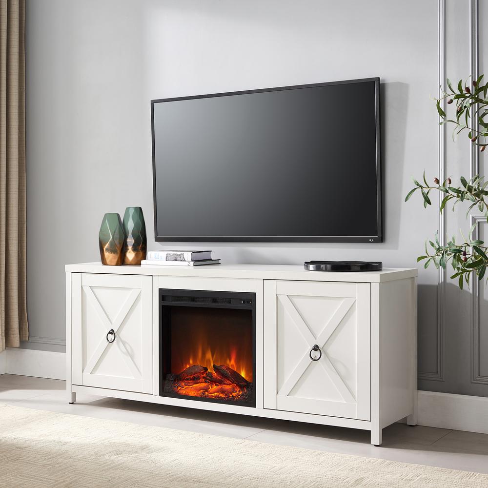 Granger Rectangular TV Stand with Log Fireplace for TV's up to 65" in White. Picture 2