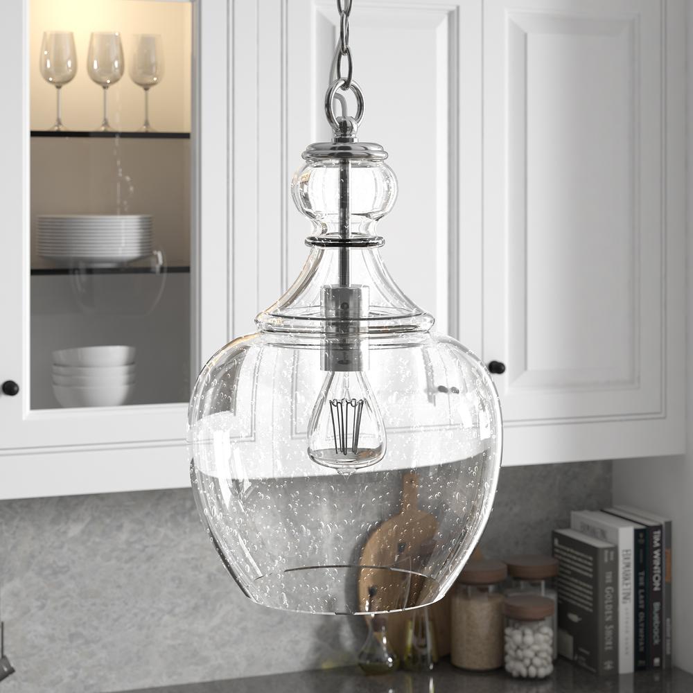 Verona 11" Wide Pendant with Glass Shade in Brushed Nickel/Seeded. Picture 2