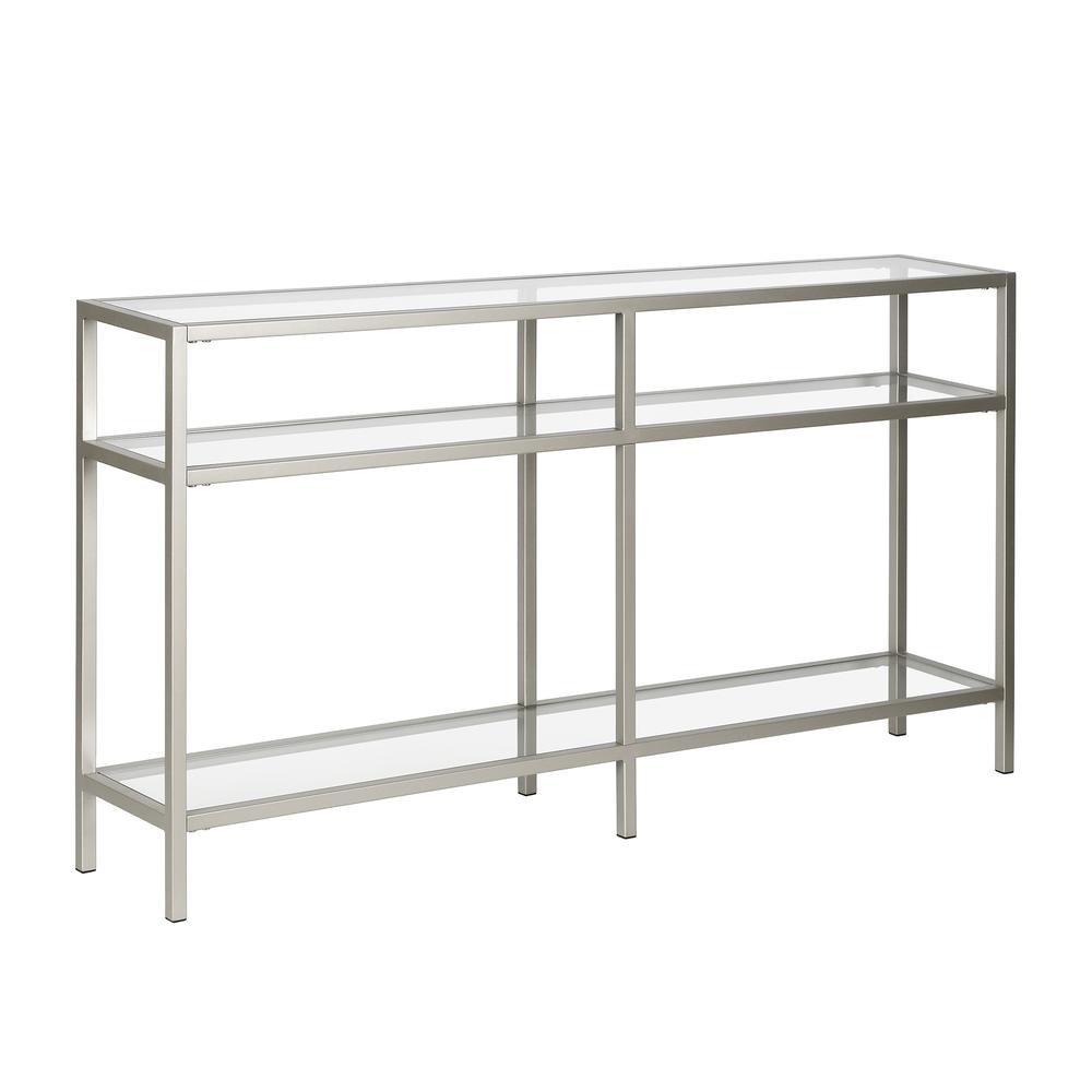 Sivil 55'' Wide Rectangular Console Table in Satin Nickel. Picture 1