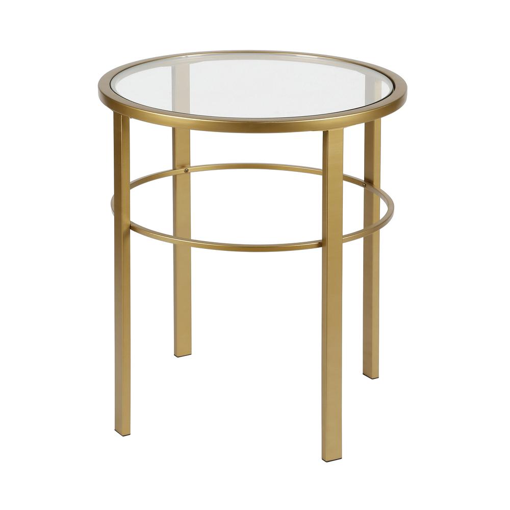Gaia 20'' Wide Round Side Table in Brass. Picture 1