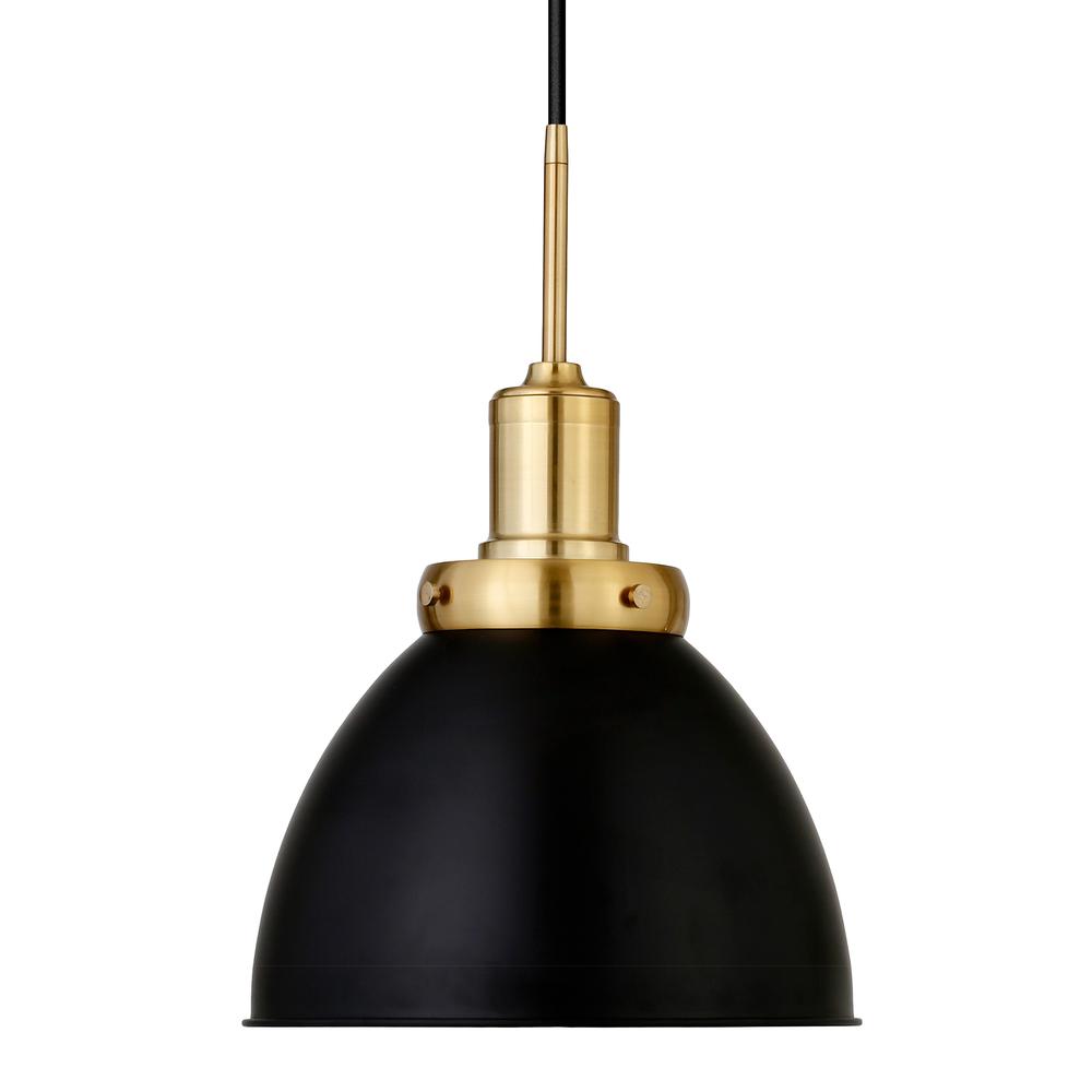 Madison 12" Wide Pendant with Metal Shade in Black/Brass/Black. Picture 3