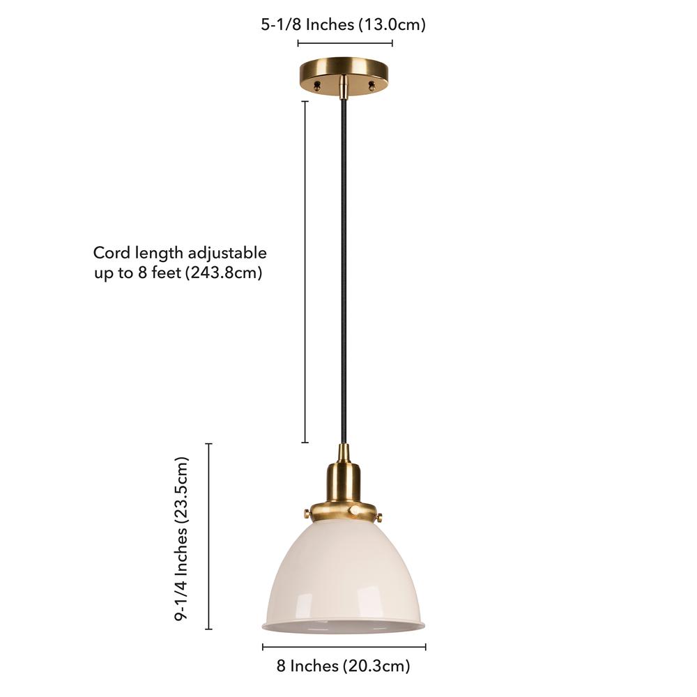 Madison 8" Wide Pendant with Metal Shade in Pearled White/Brass/Pearled White. Picture 5