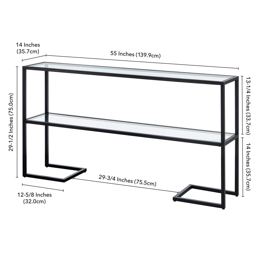 Errol 55'' Wide Rectangular Console Table with Glass Top in Blackened Bronze. Picture 6