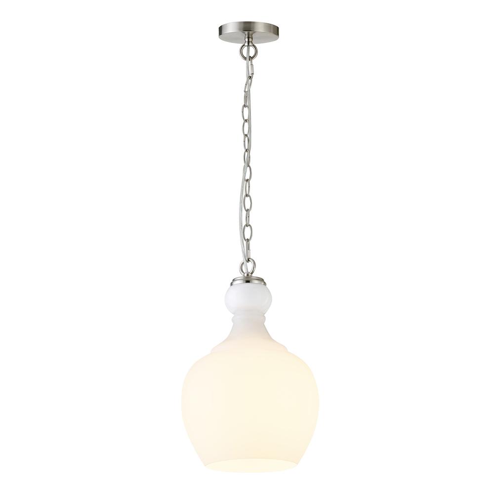 Verona 11" Wide Pendant with Glass Shade in Brushed Nickel/White Milk. Picture 3