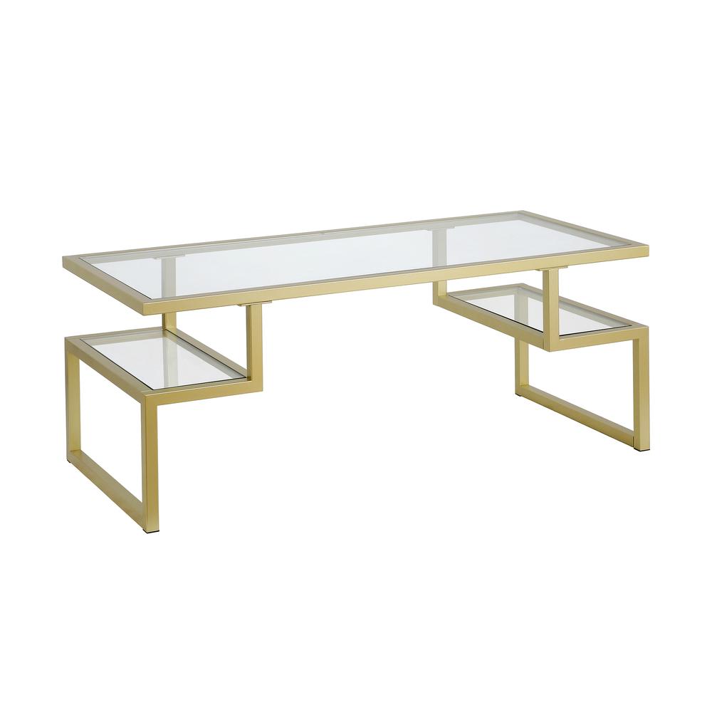 Zander 45'' Wide Rectangular Coffee Table in Brass. Picture 1